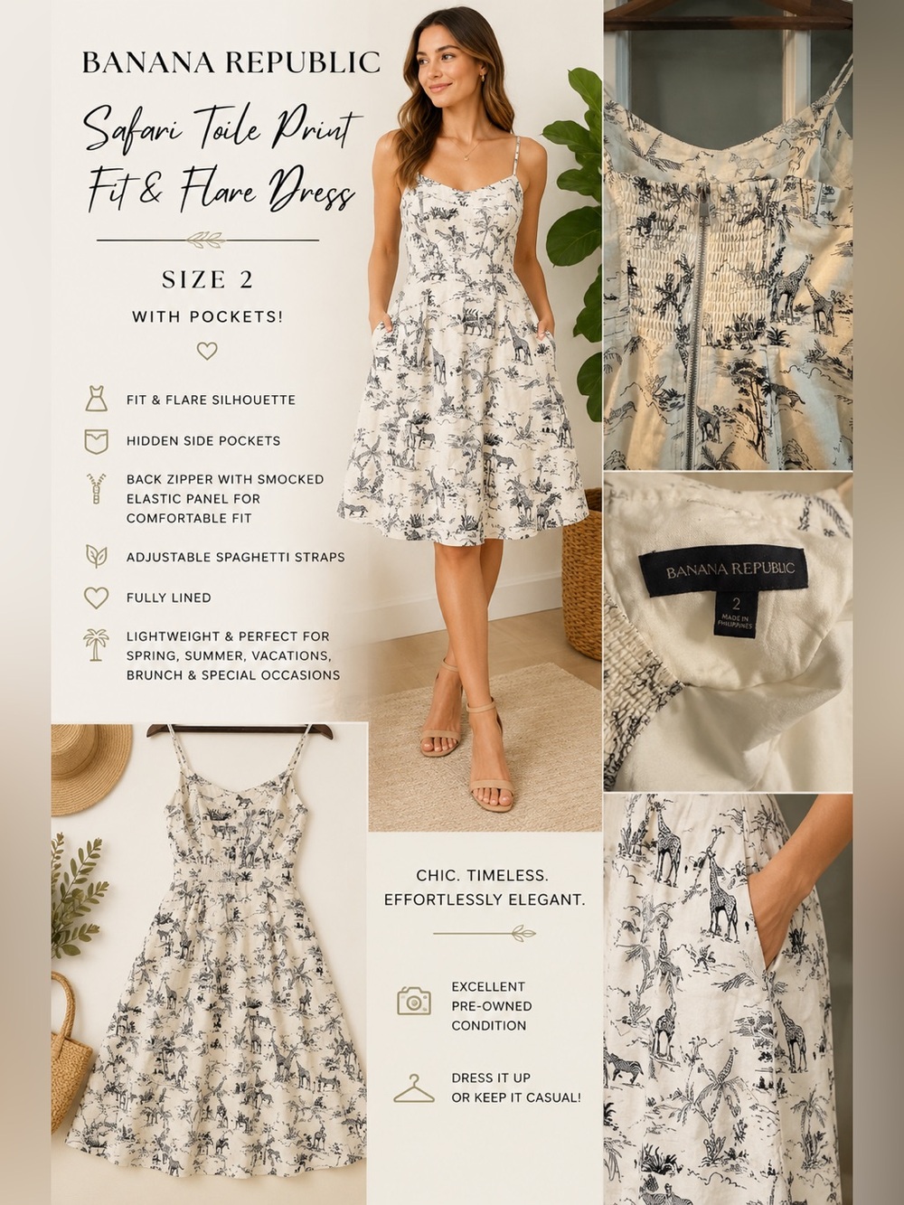 Banana Republic Safari Toile Print Fit & Flare Dress | Size 2 | Pockets